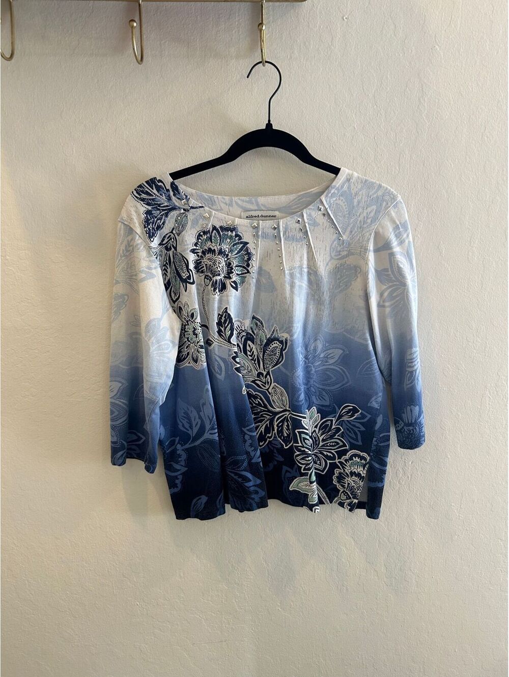 Y2K Rhinestone Blue Ombre Floral Graphic Tee Top